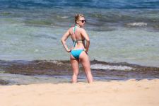 Actress Scarlett Johansson Blue Bikini Wallpaper