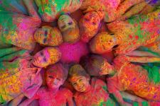 Beautiful Fun Photo of Children Celebrating and Enjoying Holi Colors