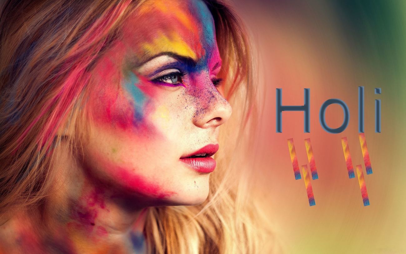 Beautiful Girl With Color on Holi Festival Photo