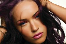 Purple Megan Fox Lips Hot Actress Pose Wallpaper