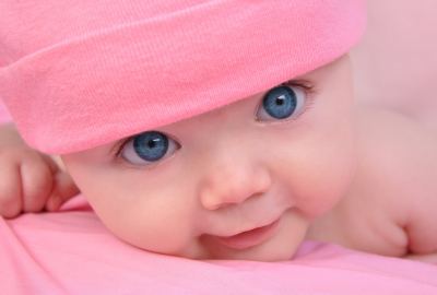 Baby S Pink Cap Blue Eyes