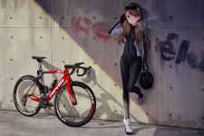 Red and Black Road Bike Anime Girls Wallpaper