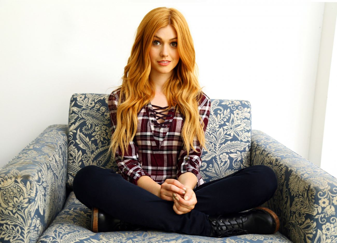 Maroon and Beige Long Sleeved Shirt Katherine McNamara Wallpaper