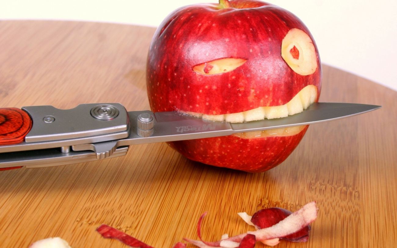 Apple With Knife Funny Wallpaper
