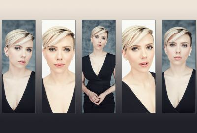 Scarlett Johansson Blond Hair in Different Poses Wallpaper