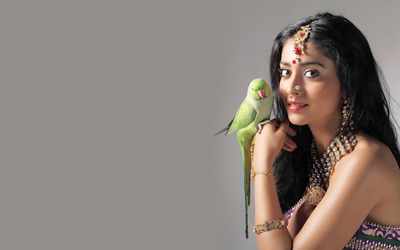 Actress Shriya Saran With Parrot Wallpaper