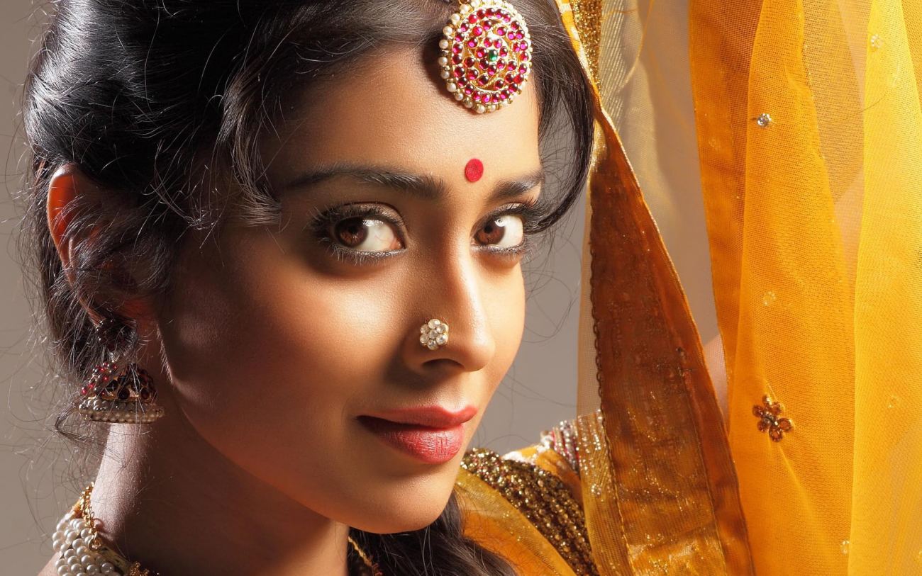 Shriya Saran Bollywood Pink and Silver Earring Wallpaper