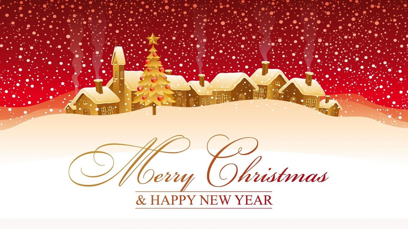 Merry Christmas and Happy New Year in Red and Snow Background 4K Wallpaper