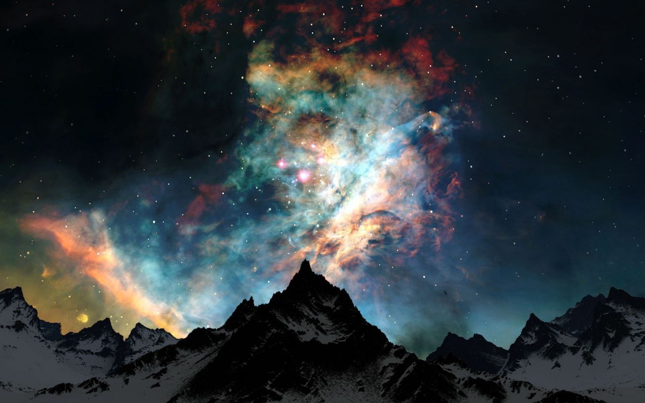 Stars Night Mountains Outer Space Nature Wallpaper