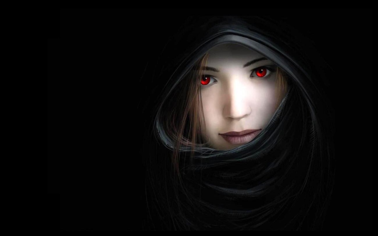 Red Eyes Hooded Women Witch Artwork Wallpaper