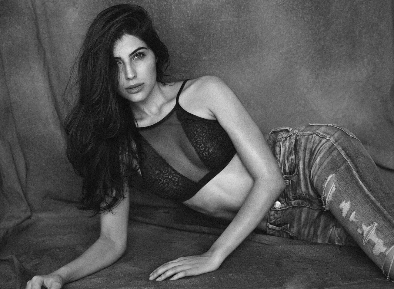 Elnaaz Norouzi Modelling Black Lingerie Denim