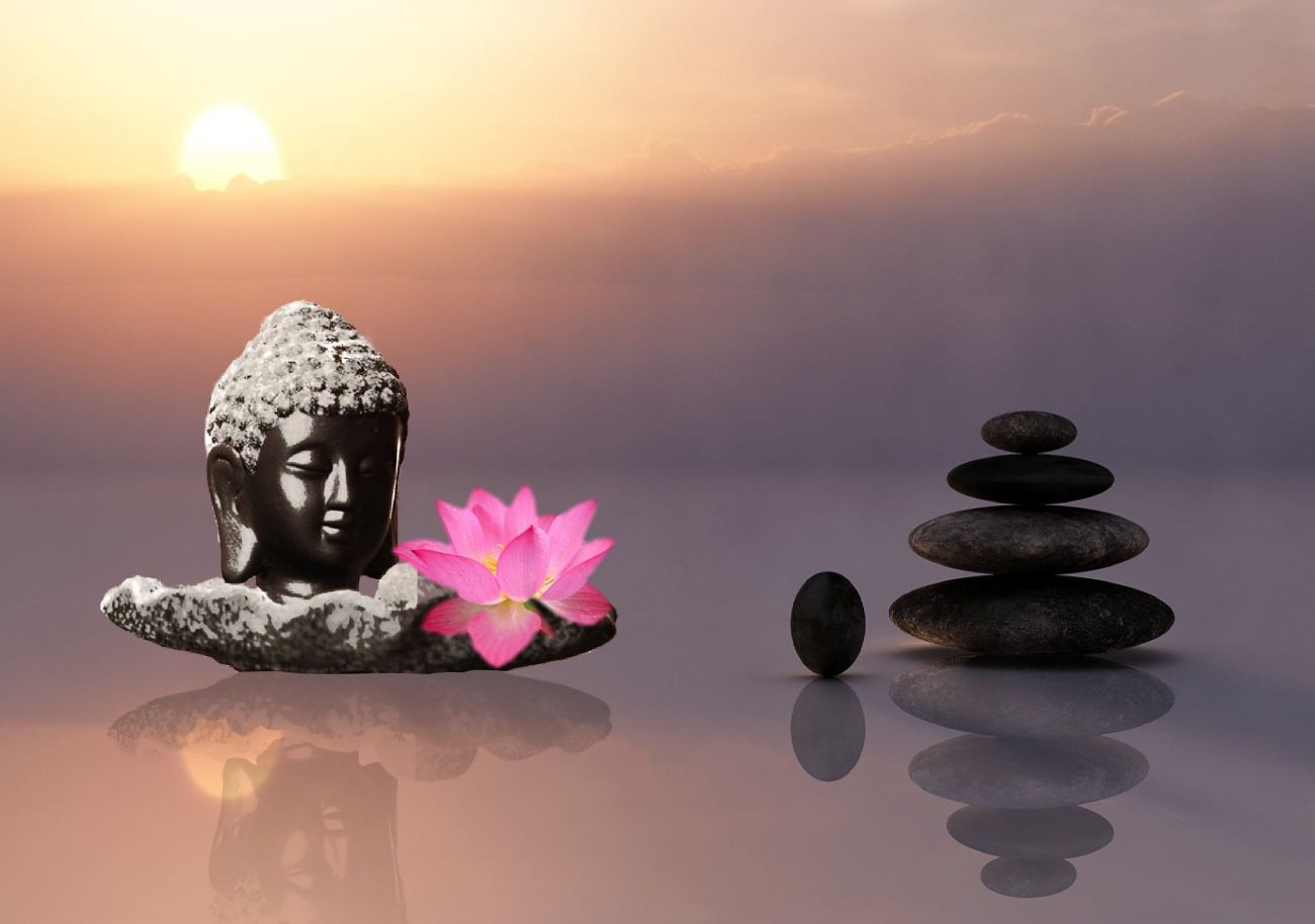 Buddha Head Bust and Zen Stones Wallpaper