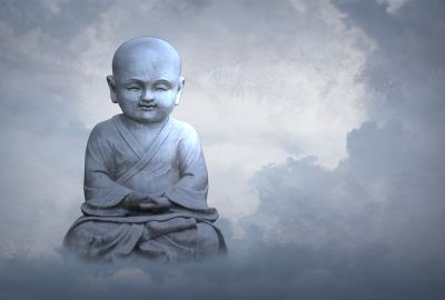 Gautama Buddha Statue Under Clouds 5k Wallpaper