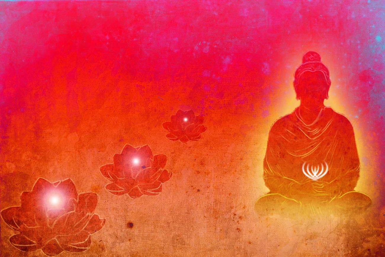 Lord Buddha With Flowers Wallpaper