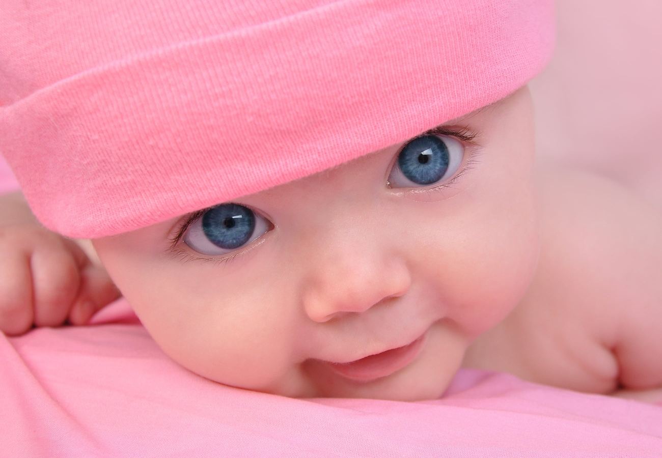 Baby S Pink Cap Blue Eyes