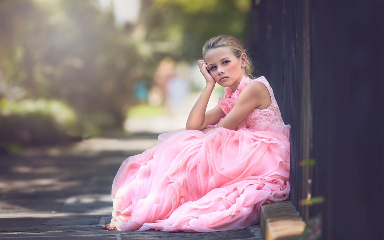 Pink Dress Cute Girl Thinking