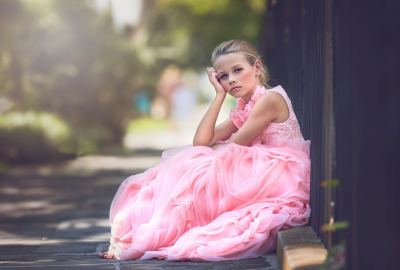 Pink Dress Cute Girl Thinking