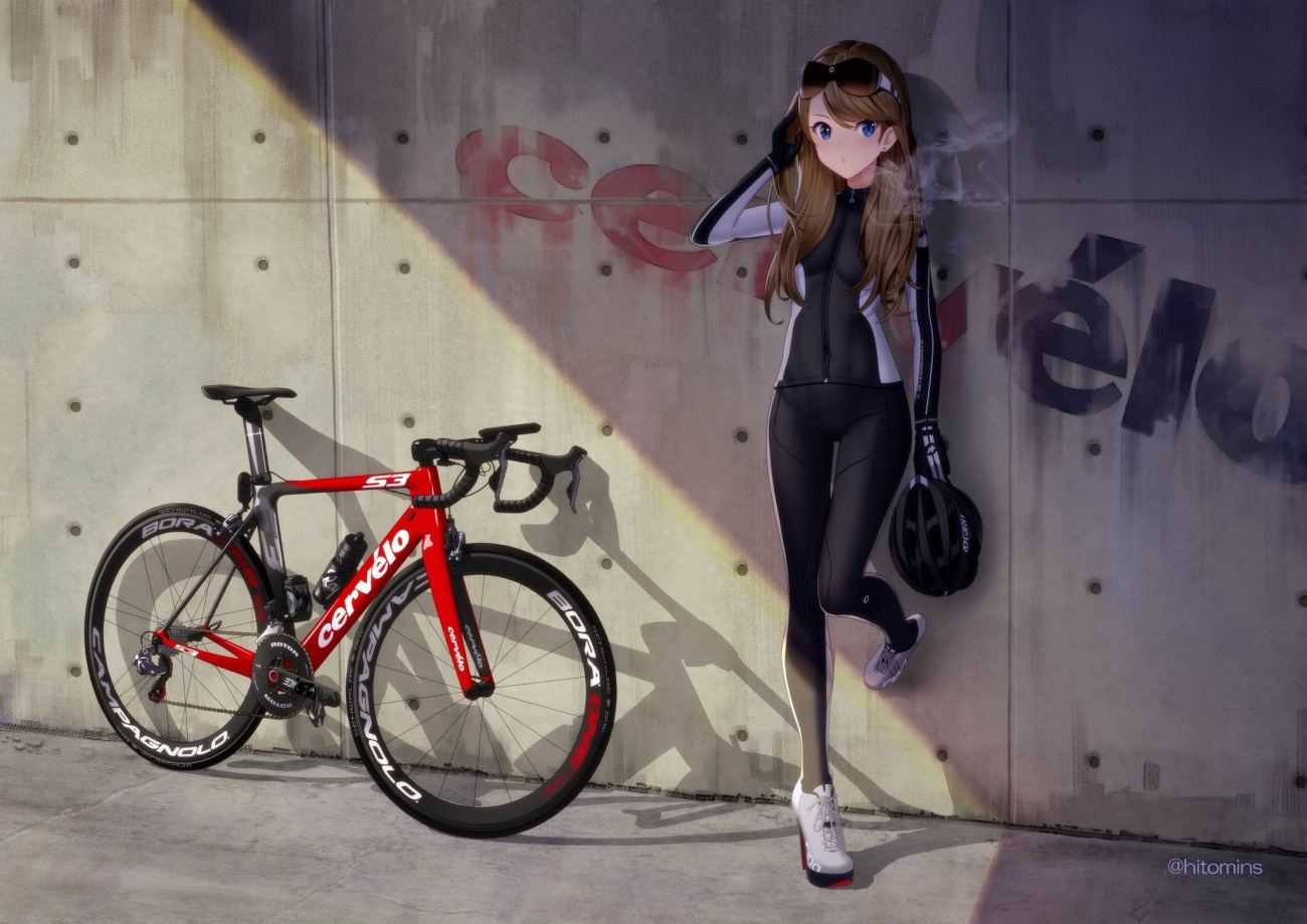 Red and Black Road Bike Anime Girls Wallpaper